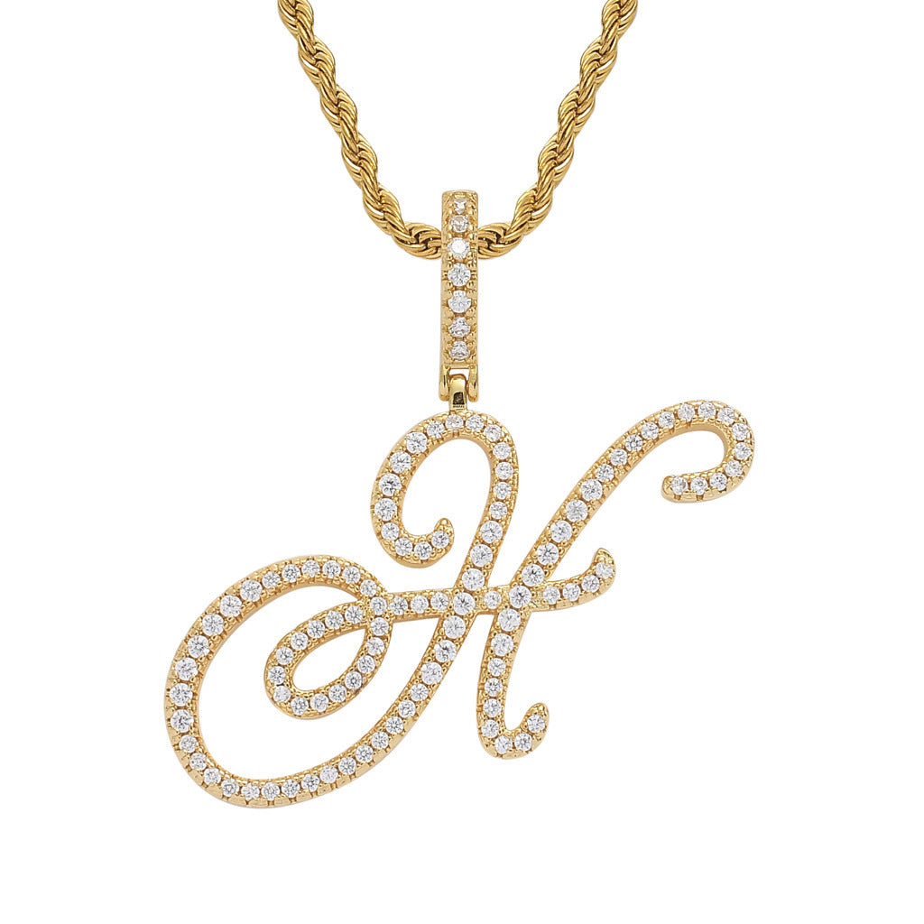 Pavé Script Initial Pendant Necklace
