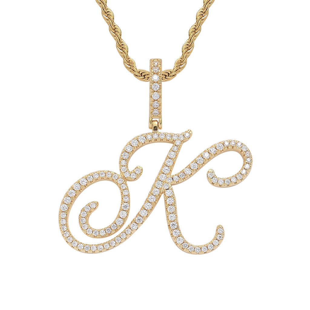 Pavé Script Initial Pendant Necklace
