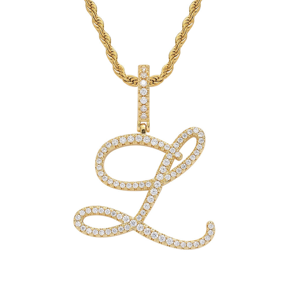 Pavé Script Initial Pendant Necklace