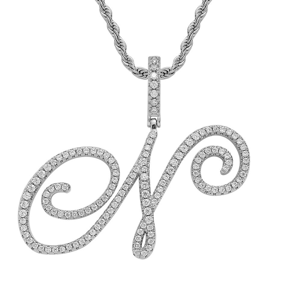 Pavé Script Initial Pendant Necklace
