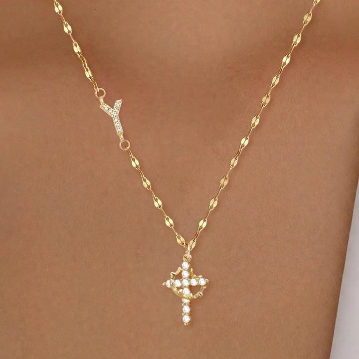 Initial Cross Zircon Pendant Necklace