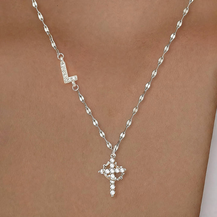 Initial Cross Zircon Pendant Necklace