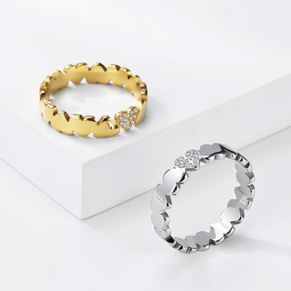 Pavé Heart Stainless Steel Ring
