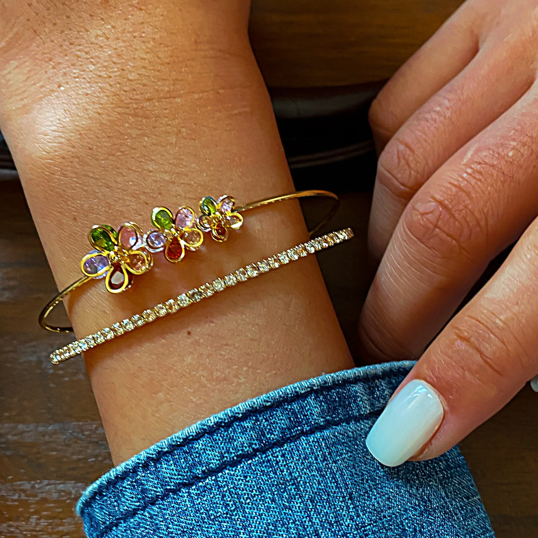 Floral Double-Band Open Cuff Bracelet