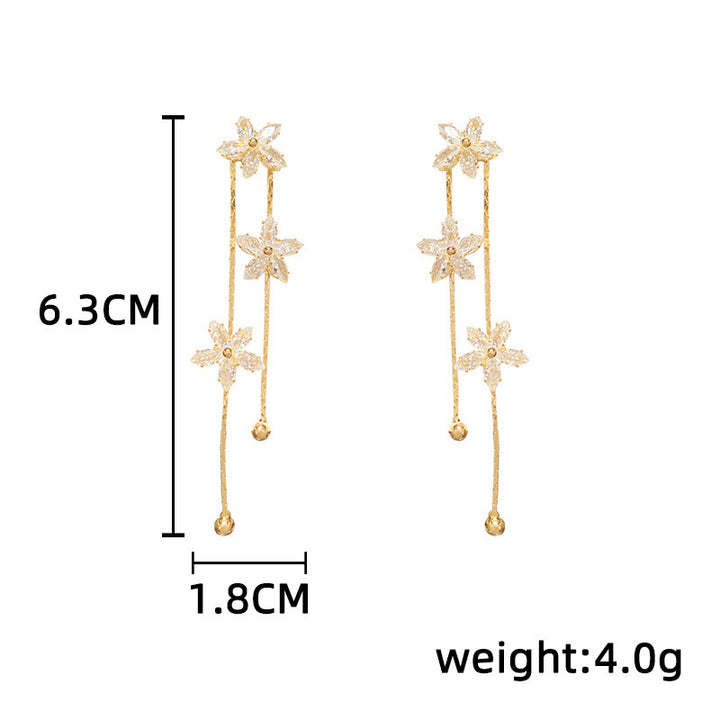 Floral Zircon Tassel Drop Earrings