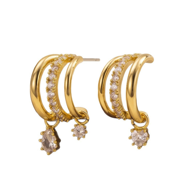 Layered Zircon Drop Hoop Earrings
