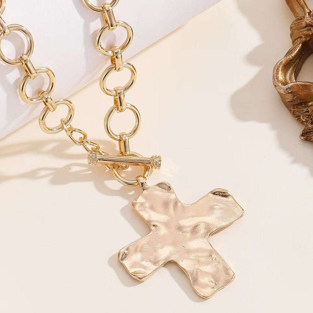 Vintage Hammered Cross Pendant Necklace