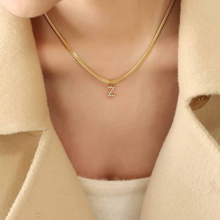 Pavé Initial Pendant Snake Chain Necklace