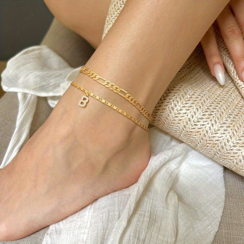 Alphabet Double-Layer Cuban Anklet