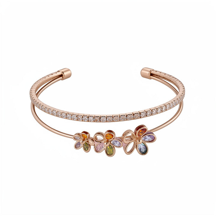 Floral Double-Band Open Cuff Bracelet