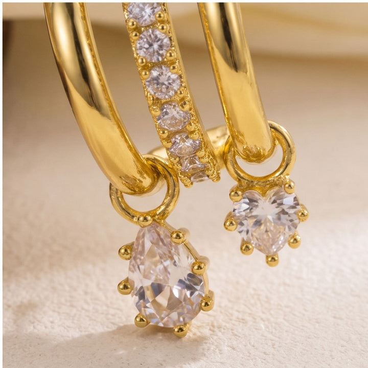 Layered Zircon Drop Hoop Earrings