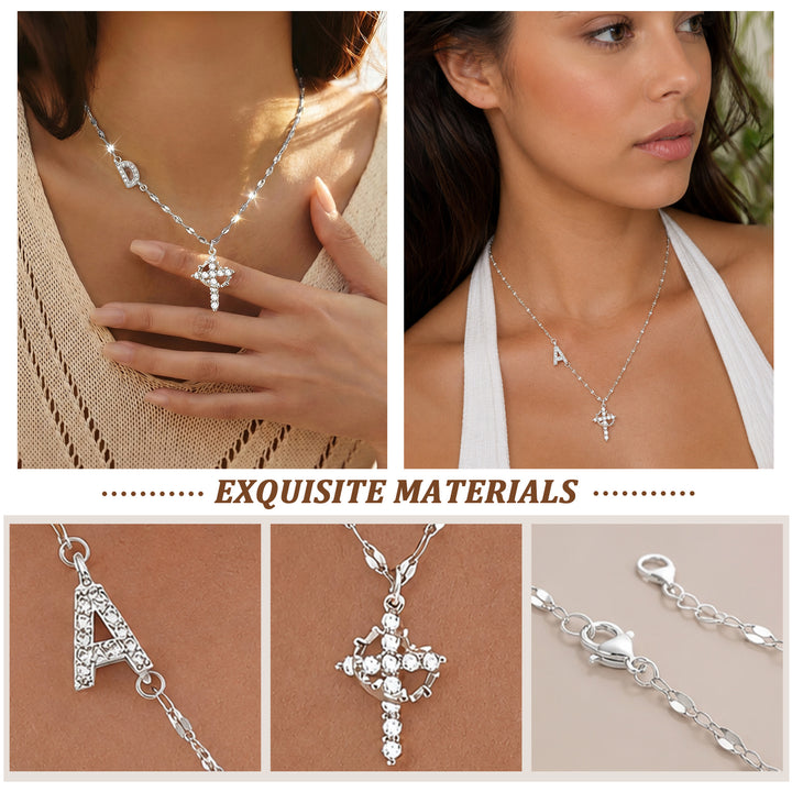 Initial Cross Zircon Pendant Necklace