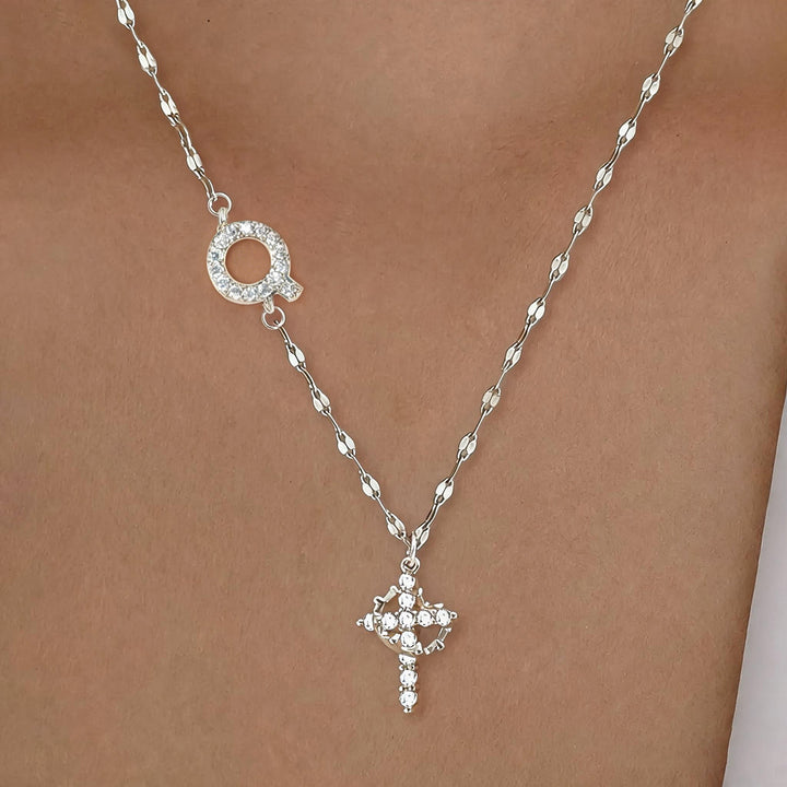 Initial Cross Zircon Pendant Necklace