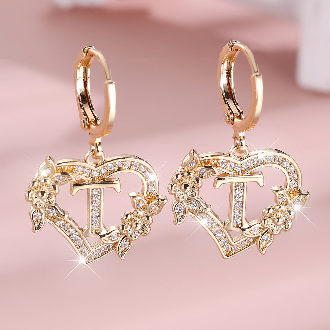 Initial Heart Drop Earrings