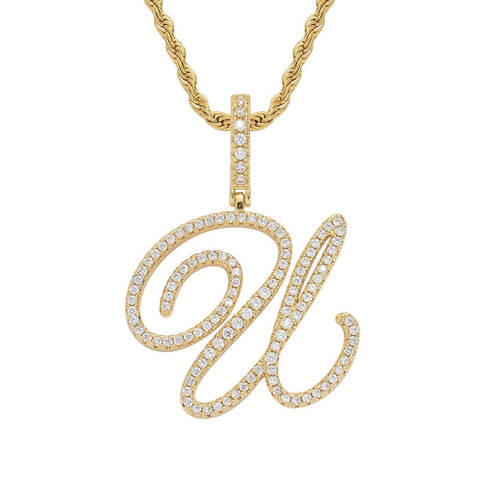 Pavé Script Initial Pendant Necklace