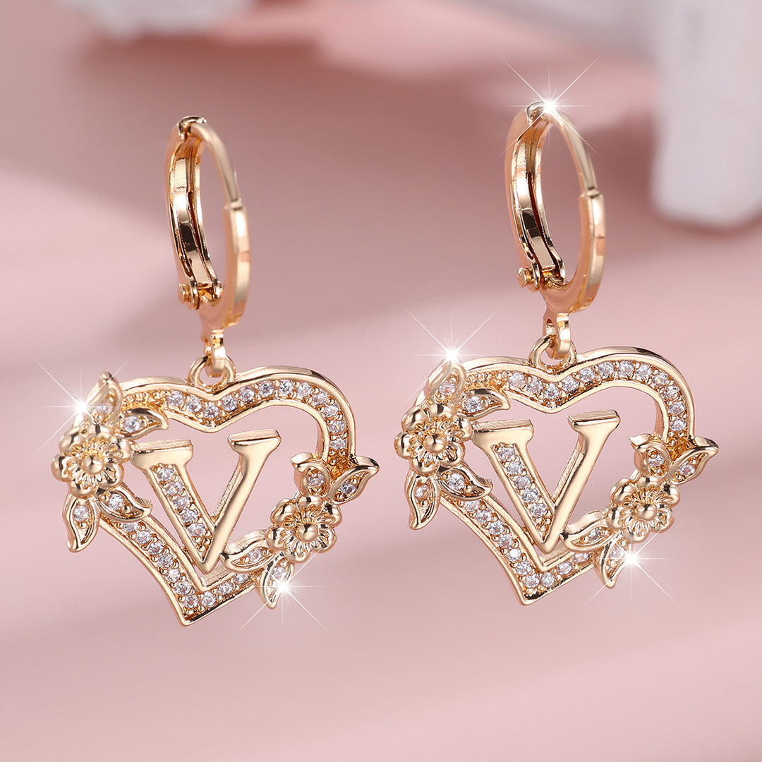 Initial Heart Drop Earrings