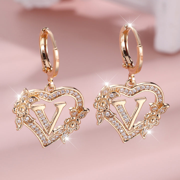Initial Heart Drop Earrings