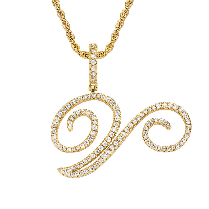 Pavé Script Initial Pendant Necklace