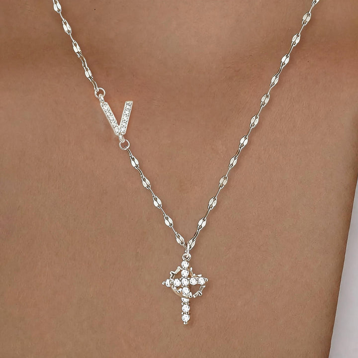 Initial Cross Zircon Pendant Necklace