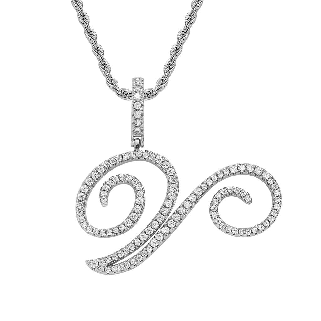 Pavé Script Initial Pendant Necklace