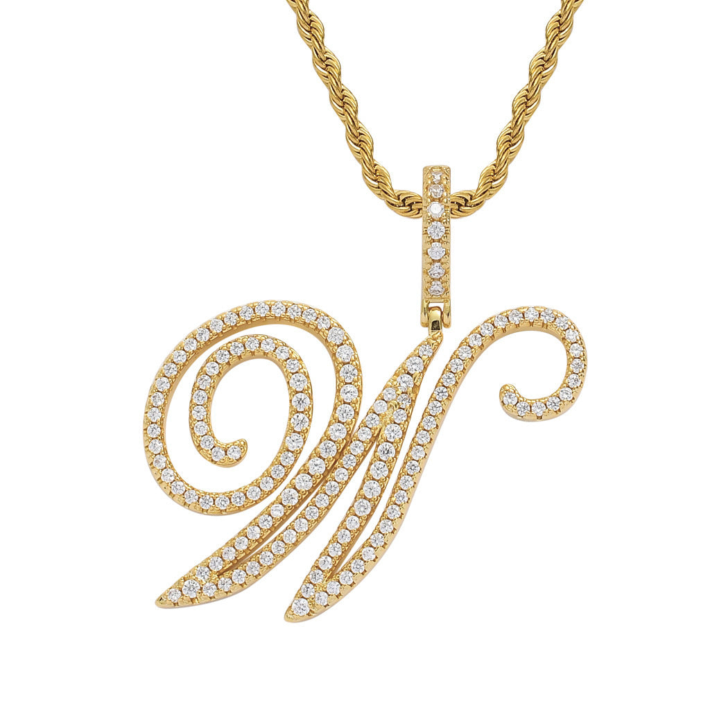 Pavé Script Initial Pendant Necklace