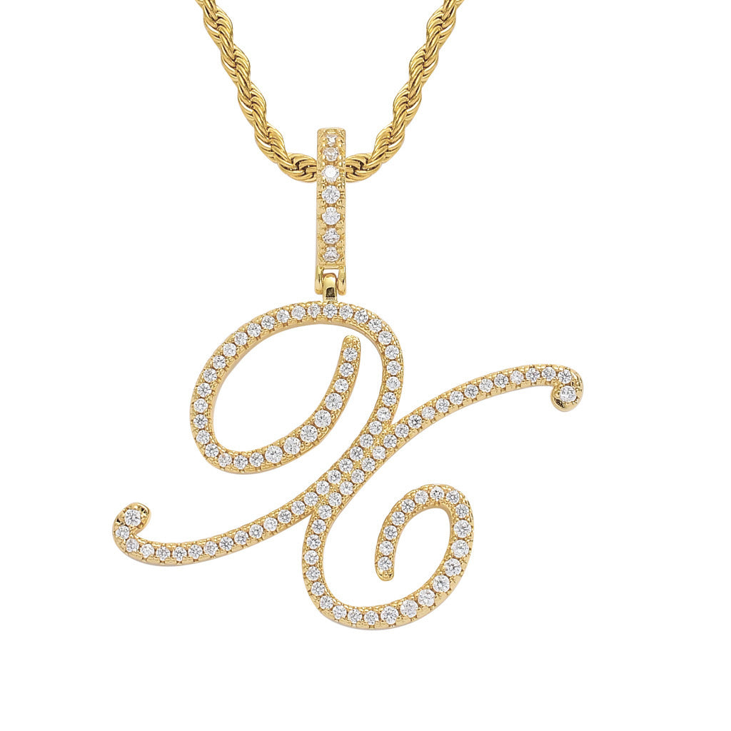 Pavé Script Initial Pendant Necklace