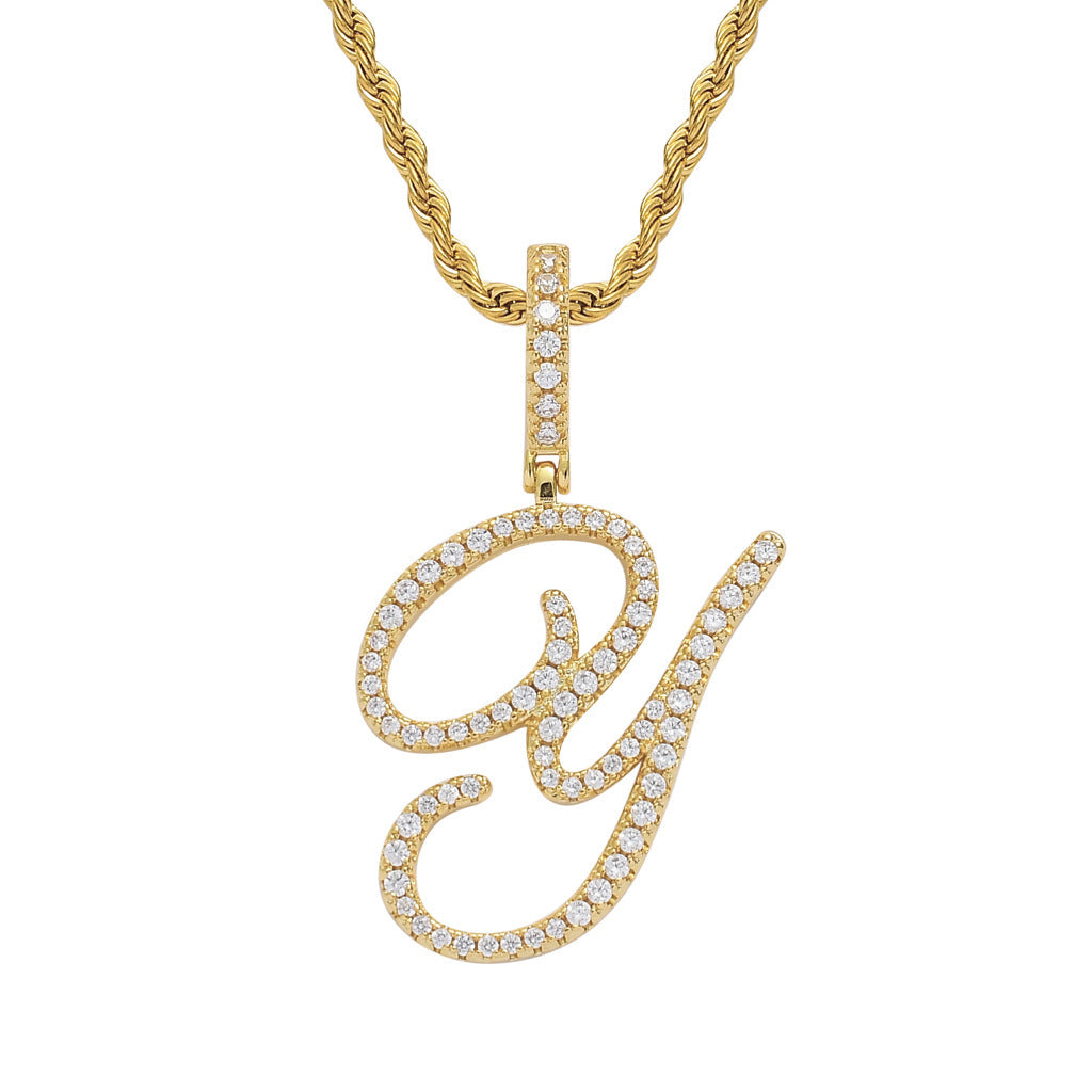 Pavé Script Initial Pendant Necklace