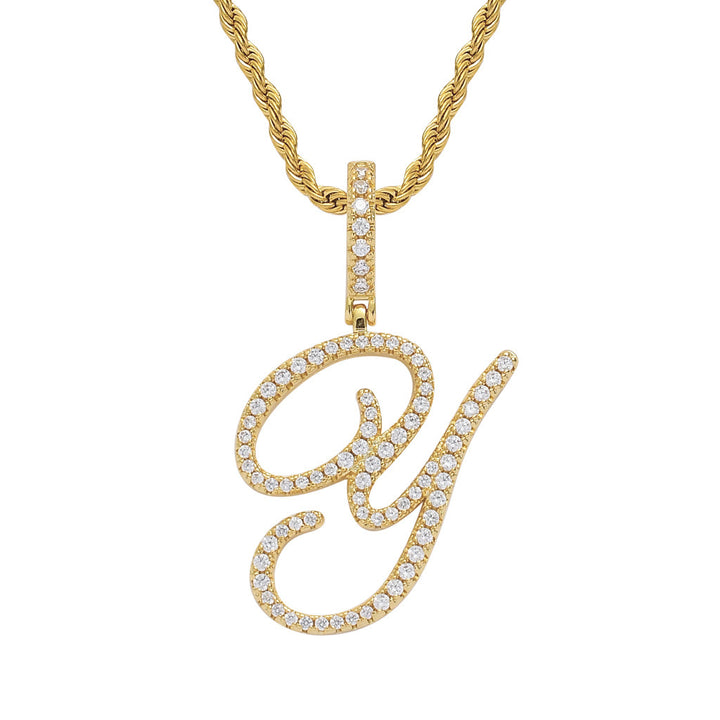 Pavé Script Initial Pendant Necklace