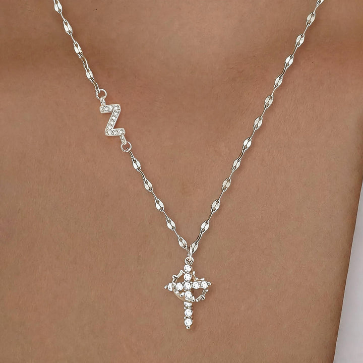 Initial Cross Zircon Pendant Necklace