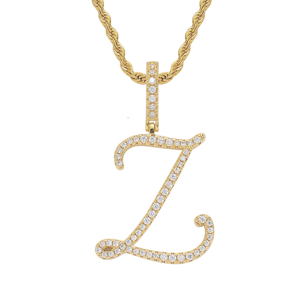 Pavé Script Initial Pendant Necklace