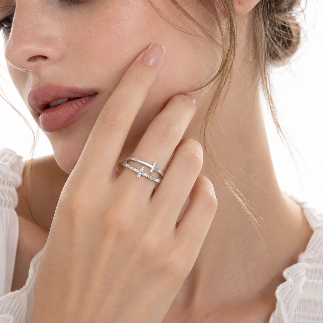"Cross of Faith" Double-Layer Ring