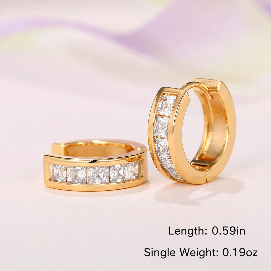 Princess-Cut Zircon Huggie Hoop Earrings