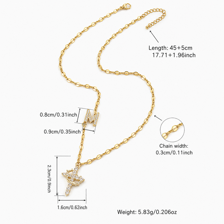 Initial Cross Zircon Pendant Necklace