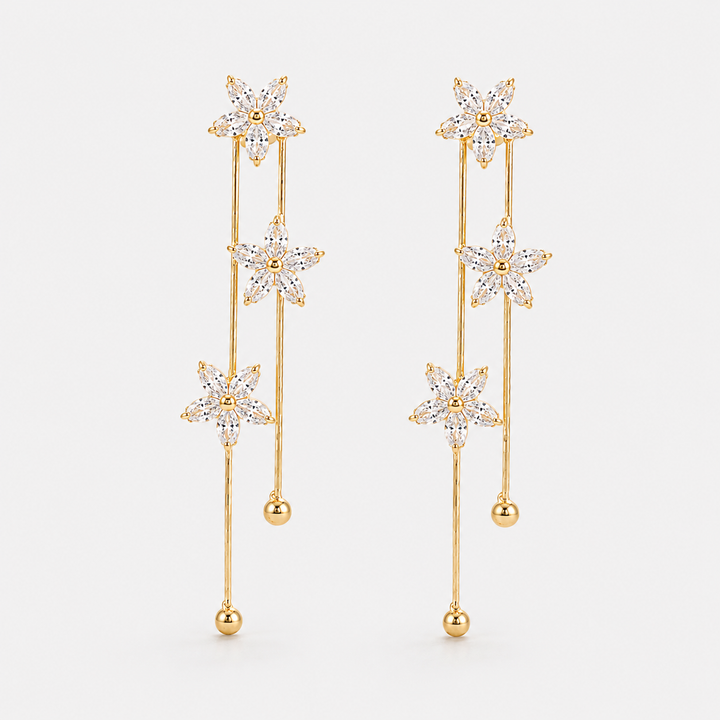 Floral Zircon Tassel Drop Earrings