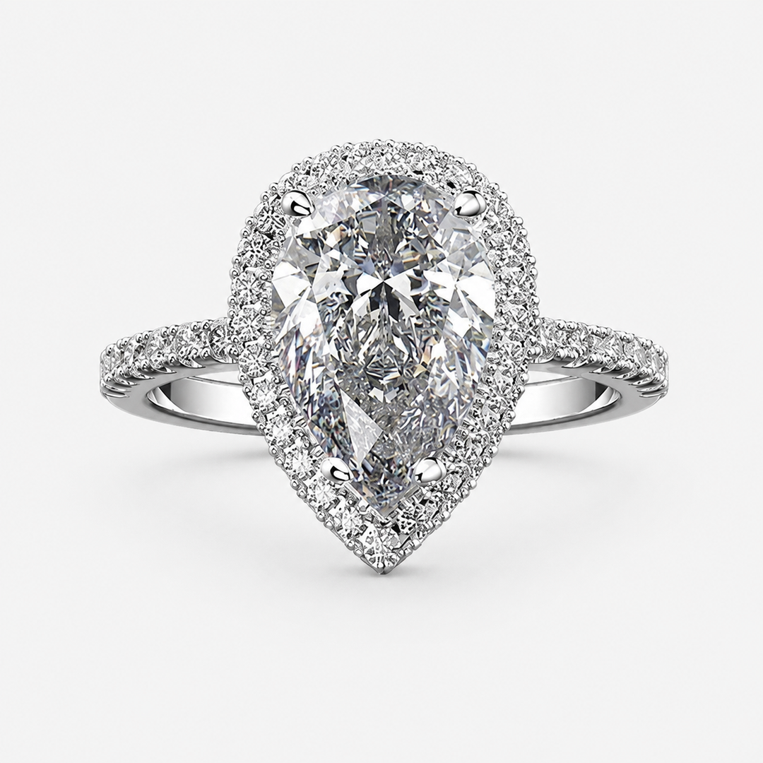 Pear Halo CZ Ring