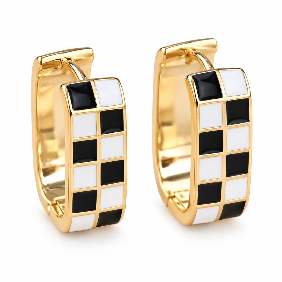 Vintage Checker Huggie Earrings