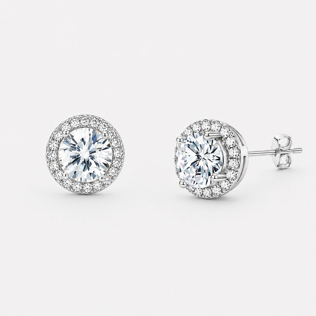 Halo CZ Stud Earrings