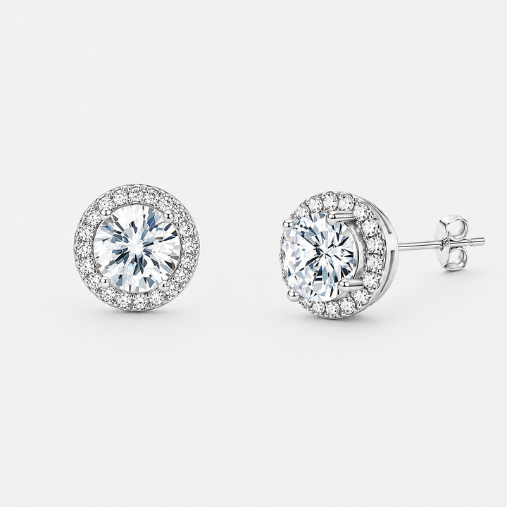 Halo CZ Stud Earrings