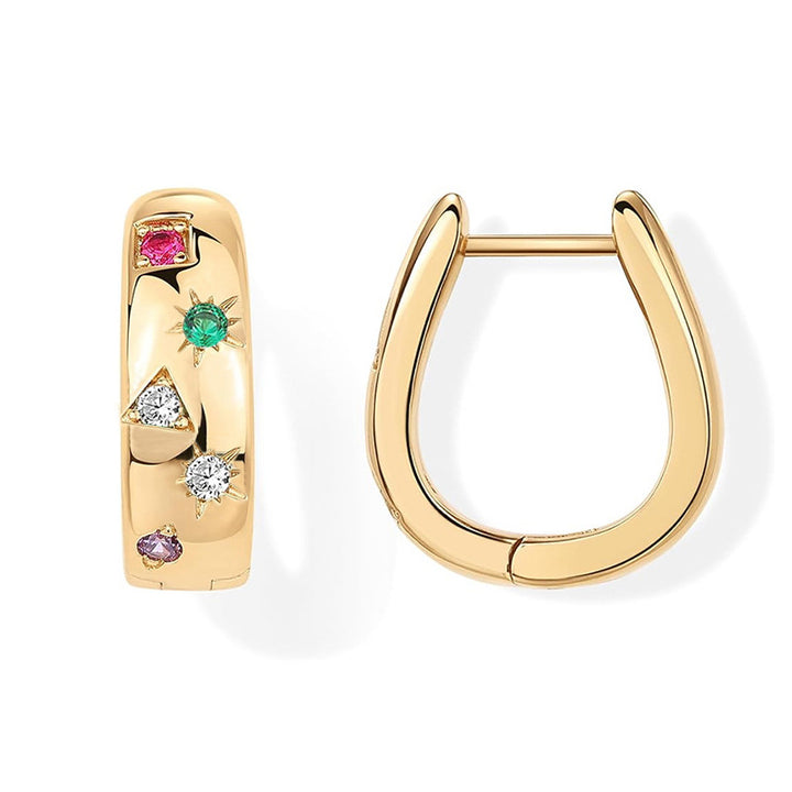 Gold Color Pop Huggie Hoop Earrings front and side view