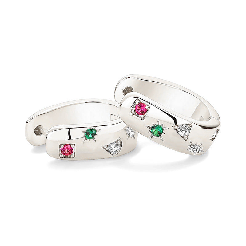 Color Pop Huggie Hoop Earrings in silver with multicolor zircon accents