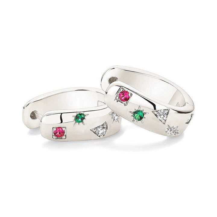 Color Pop Huggie Hoop Earrings in silver with multicolor zircon accents