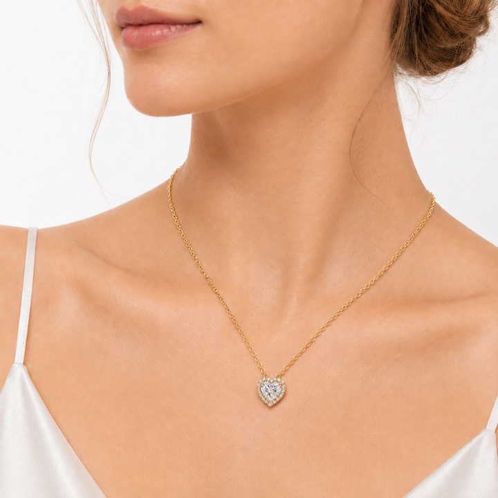 Heart Halo Zircon Pendant Necklace
