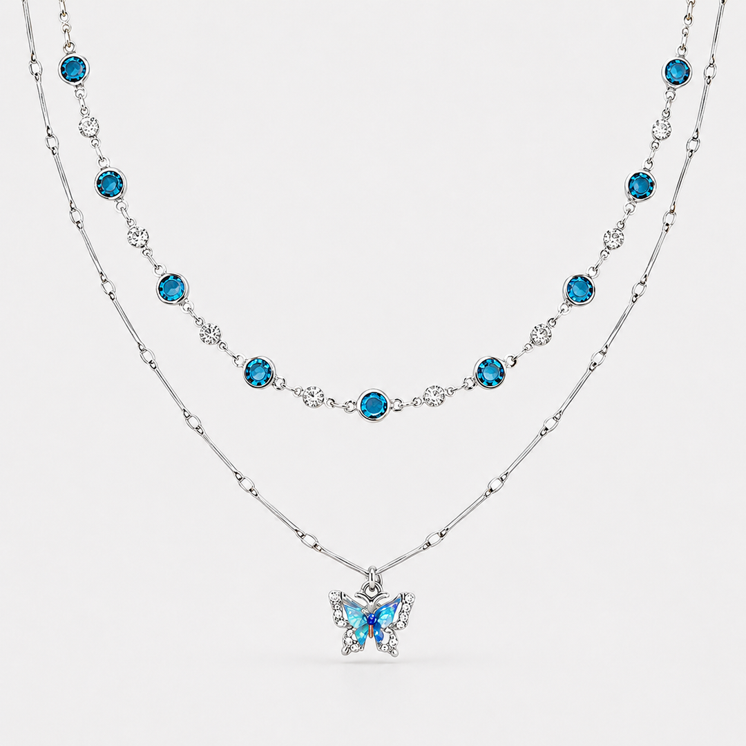 Blue Butterfly Layered Necklace
