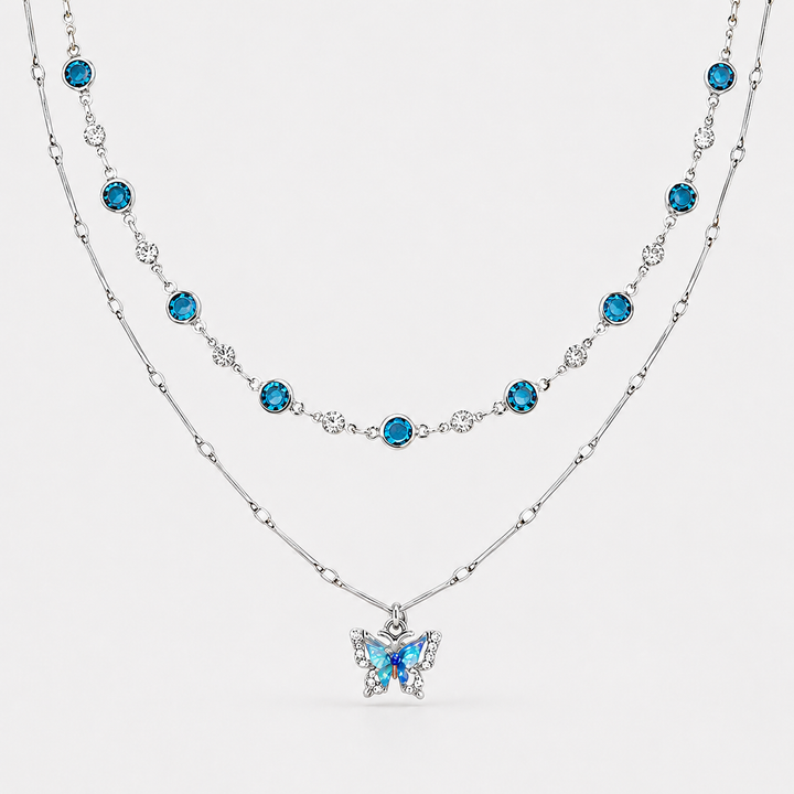 Blue Butterfly Layered Necklace