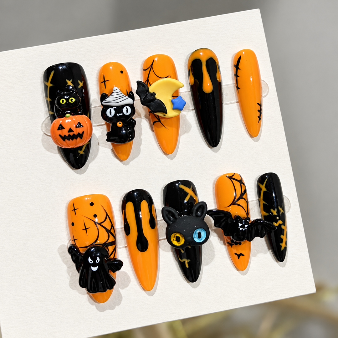 Spooky Pumpkin Halloween Press-On Nails
