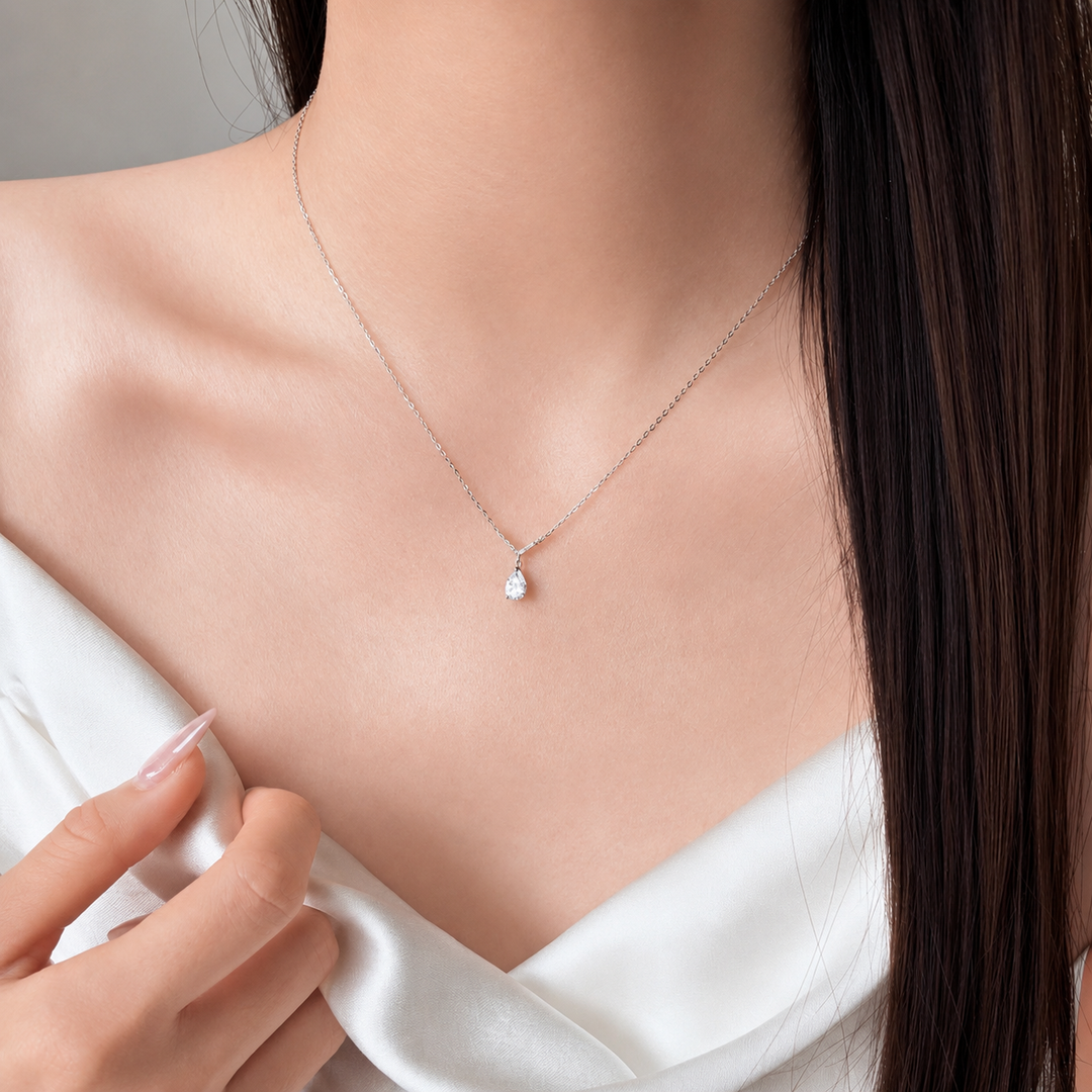 Pear-Cut V Drop Sterling Silver Necklace