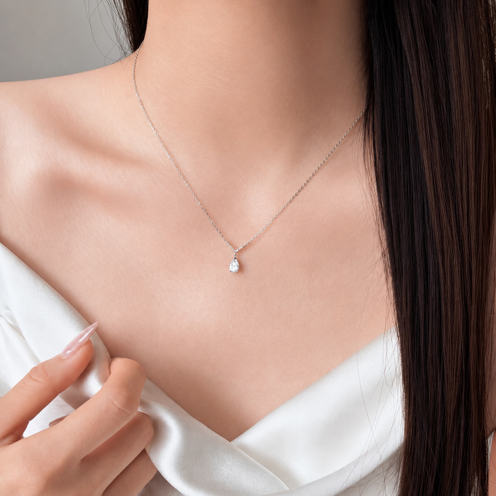Pear-Cut V Drop Sterling Silver Necklace