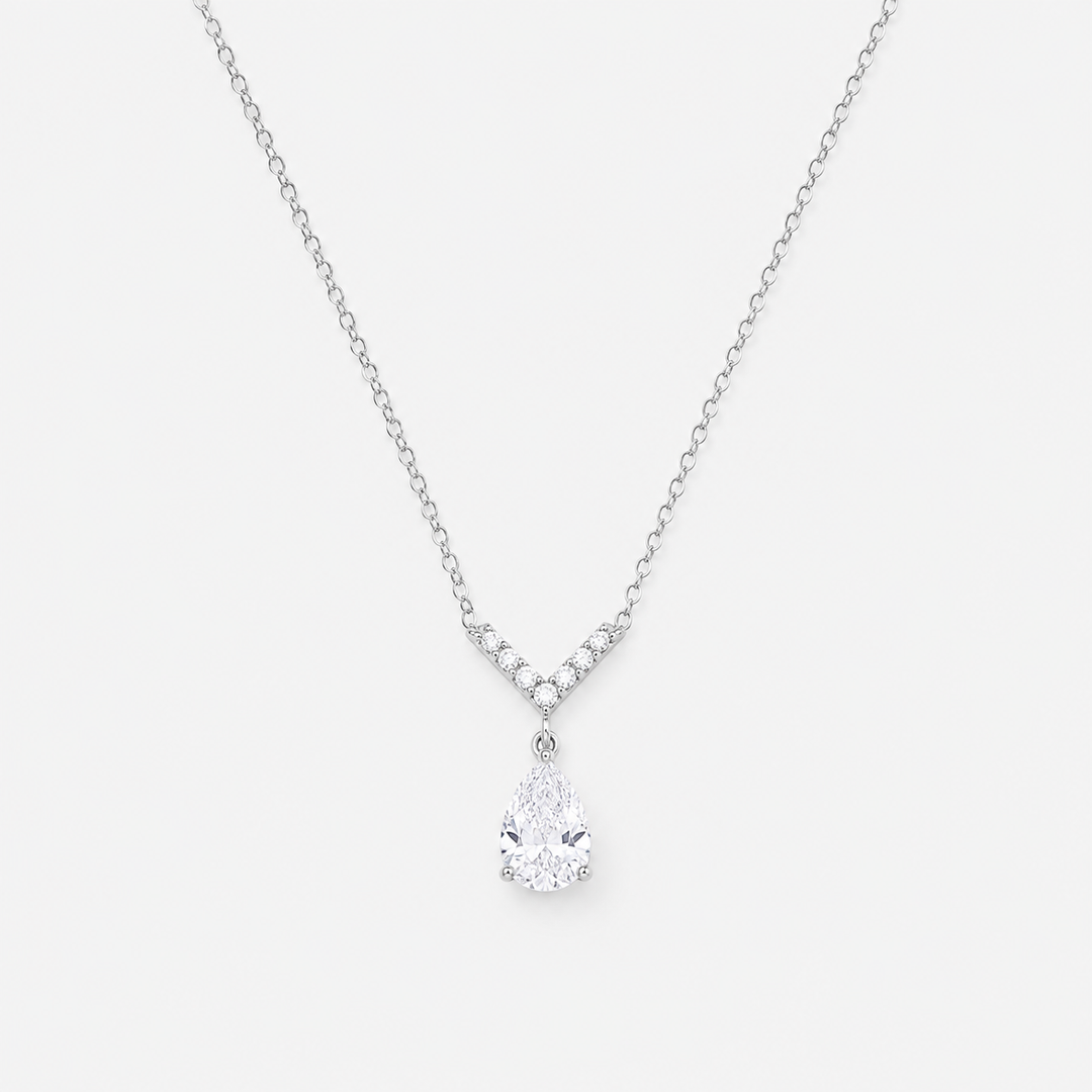Pear-Cut V Drop Sterling Silver Necklace