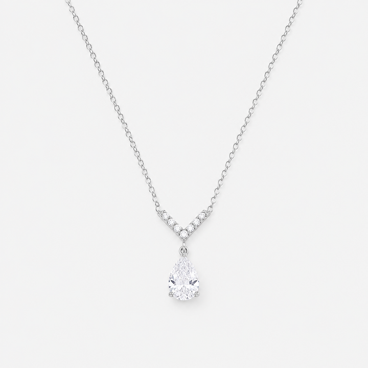Pear-Cut V Drop Sterling Silver Necklace