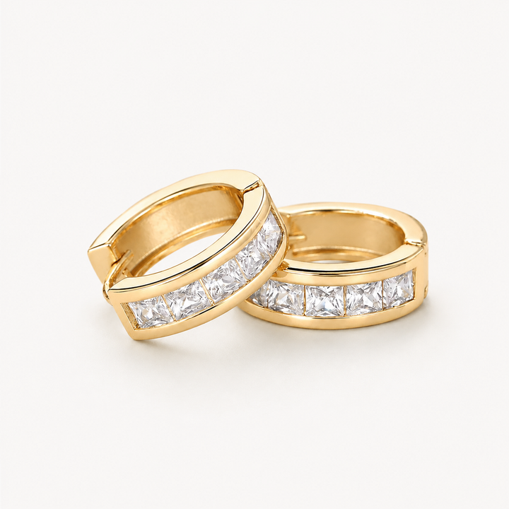 Princess-Cut Zircon Huggie Hoop Earrings